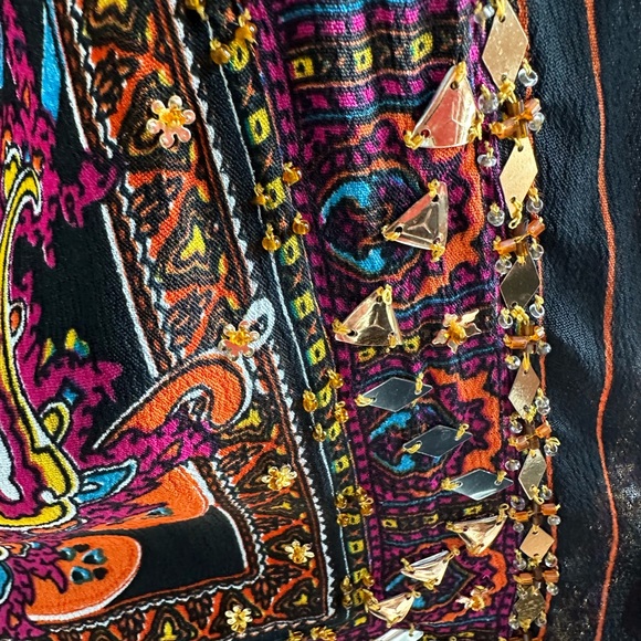 Peck & Peck Multi-Color Boho, Gold Beaded Shear Short Sleeve Cardigan - Picture 5 of 6